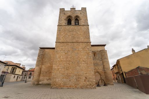 Church of San Juan in the town of Aranda de Duero on a cloudy day. Church declared national monument. Spain.