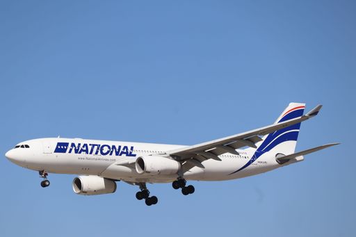 National Airlines Airbus A330 landing at San Jose airport from Ontario