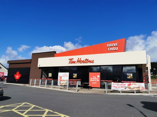 A shot of Tim Hortons restaurant on a sunny day.