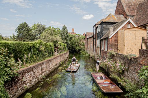 Pulling along the Canal in Canterbury on a wooden barge.