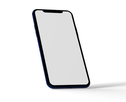 A closeup shot of a smartphone with a plain white screen and a blue case