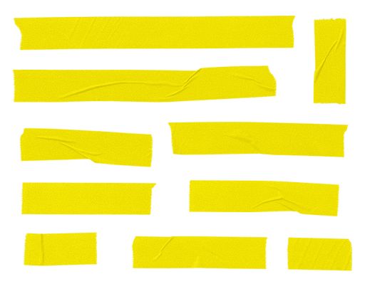 Set of yellow blank paper tape sticker isolated on white background. Mock up template