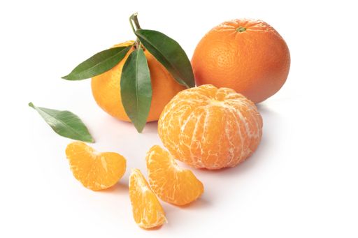 Set of tangerines on isolated white background, citric.