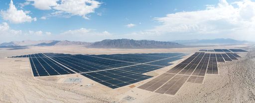 An aerial view of a solar farm near Joshua Tree, California, USA