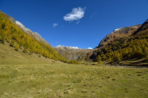 hiking in autumn towards Sudetendeutsche Huette in Hohe Tauern national park, East Tyrol, Austria