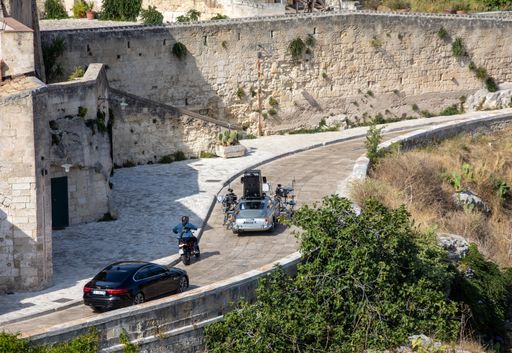 The Aston Martin DB5 cars prepared to shoot chase scenes from the movie "No Time to Die" in Italy