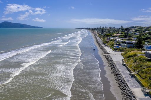 An aerial view of the Kapiti coastline near the towns of Raumati and Paekakariki in New Zealand