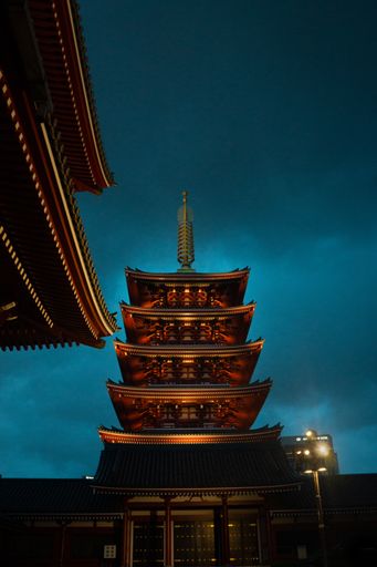 A vertical shot of the Senso-ji temple in Tokyo, Japan