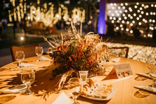 The beautifully decorated elegant wedding table