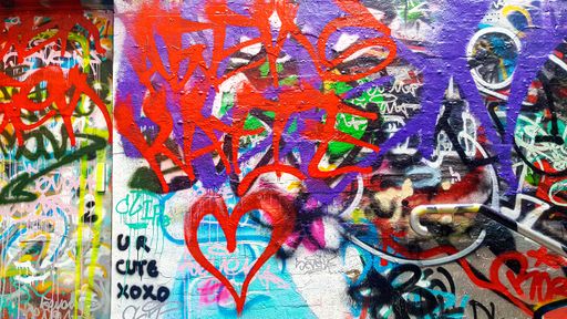 A Bright Red Heart Grafitti Tag Amongst Colourful Street Art in Sydney Uni's Public Grafitti Tunnel, Sydney, Australia