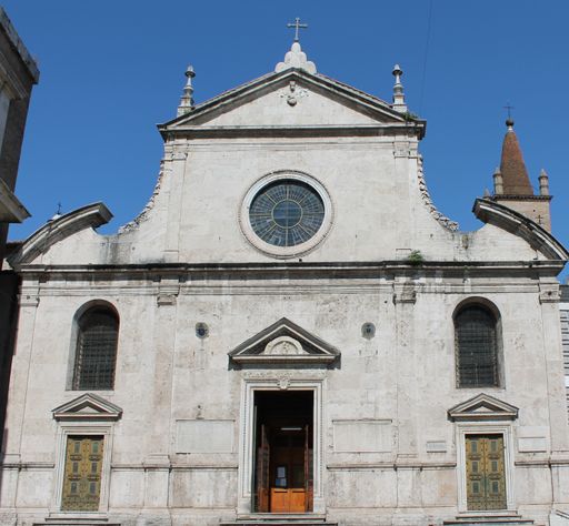 A closeup shot of the titular church Santa Maria del Popolo. Rome, Italy