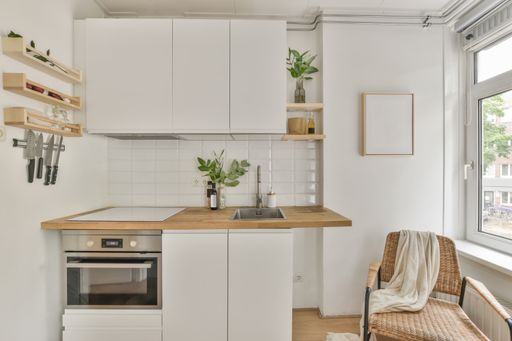 A beautiful renovated furnished kitchen interior design