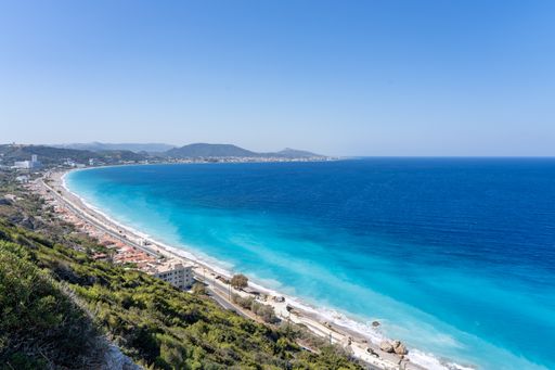 A stunning sea view from the shore of Rhodes island, Greece