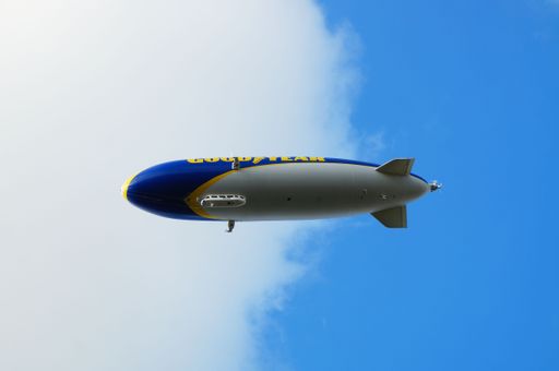An airship on a sightseeing flight over Frankfurt. The Zeppelin NT - New Technology - is developed and based in Friedrichshafen on Lake Constance.