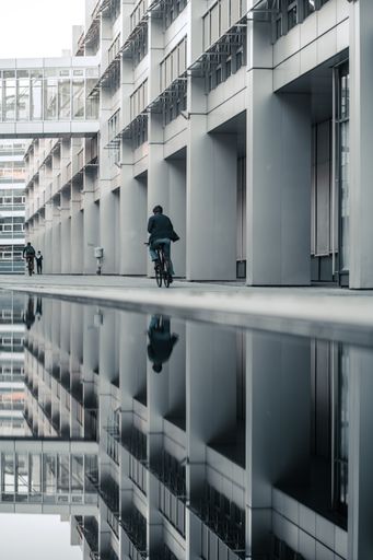 A beautiful shot of people walking on a modern pedestrian zone in Munich, Germany