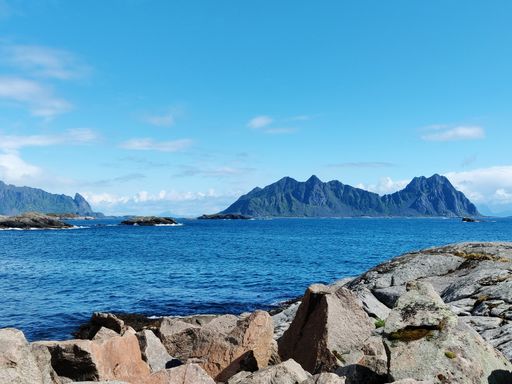 A beautiful scenery of a mountainous landscape in the Lofoten Islands, Norway
