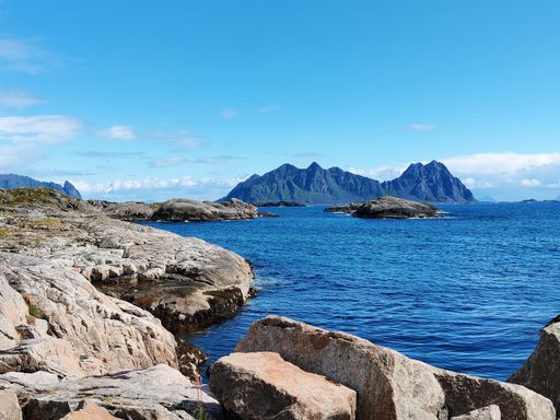 A beautiful scenery of a mountainous landscape in the Lofoten Islands, Norway