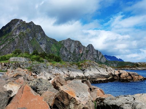A beautiful scenery of a mountainous landscape in the Lofoten Islands, Norway