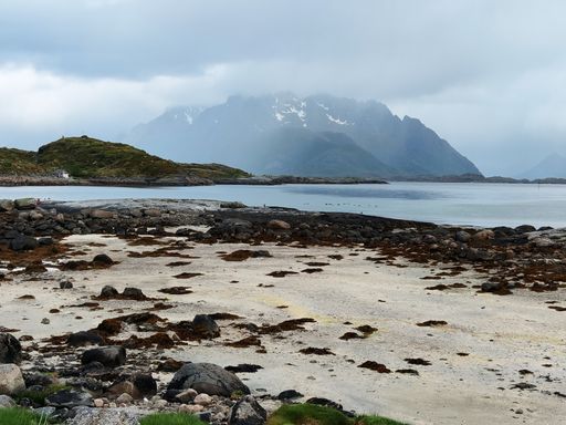 A beautiful scenery of a mountainous landscape in the Lofoten Islands, Norway