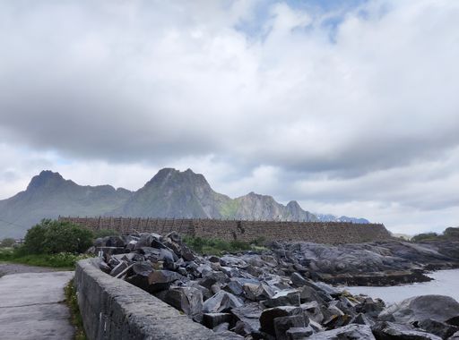 A beautiful scenery of a mountainous landscape in the Lofoten Islands, Norway
