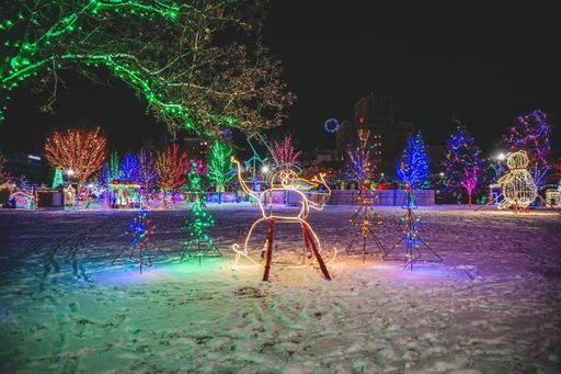 A closeup shot of a Christmas light display outdoors in Ogden, USA