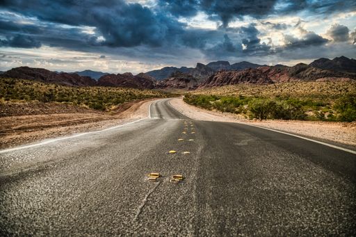 An empty road in Red Rocks, Nevada.
