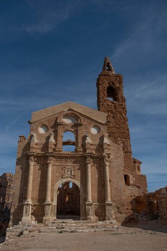 The abandoned destroyed church of San Martin de Tours in the old city of Belchite in Spain