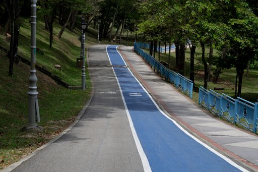 A beautiful shot of a park with bicycle roads in Kepong, Kuala Lumpur, Malaysia.