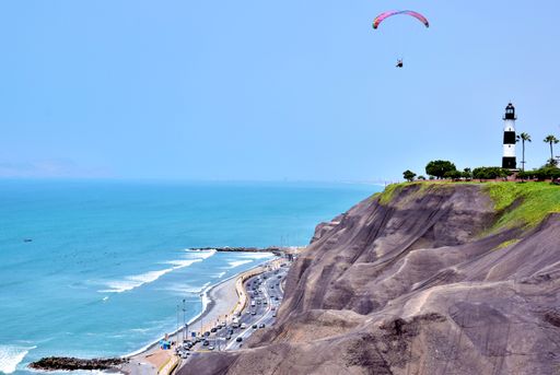 A beautiful view of the sea from a high cliff on a sunny day