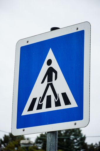 A vertical shot of a pedestrian crossing road sign