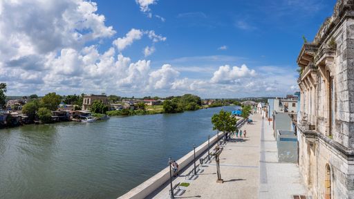 The beautiful Rio San Juan river in Cuba under a blue cloudy sky on a sunny day