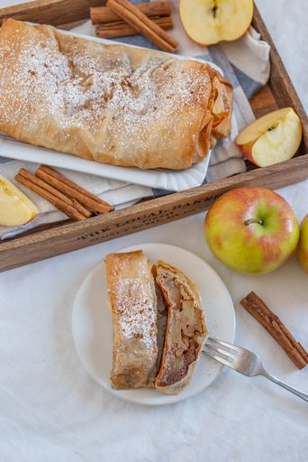 A closeup shot of homemade Viennese Strudel apple
