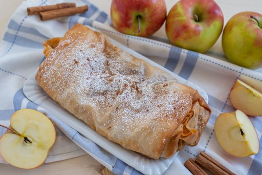 A closeup shot of homemade Viennese Strudel apple