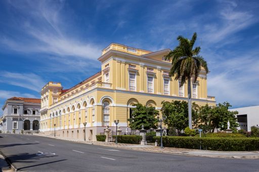 The famous Sauto Theater in Matanzas under a blue cloudy sky on a sunny day