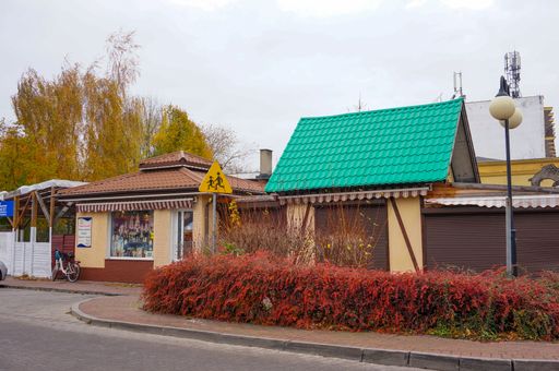 A beautiful shot of small closed shops on a cloudy day in Poland