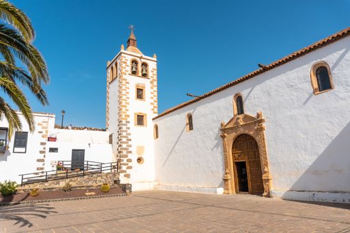A scenic view of Cathedral de Santa of Betancuria in the west coast of the island Fuerteventura, Canary Islands, Spain