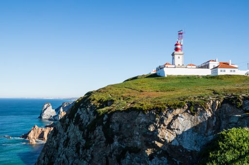 The Cabo da Roca cape and lighthouse in Portugal, most western point of continental Europe
