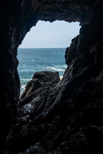 A scenic window to the open sea from the Cuevas de Ajuy, Pajara, Fuerteventura, Canary Islands, Spain