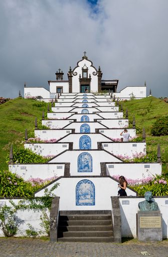 The stunning stairway leading to the Sanctuary of Nossa Senhora da Paz in Vila Franca do Campo, Sao Miguel Island, Azores, Portugal.