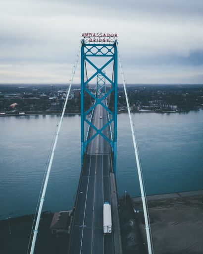 Moody shot of the Ambassador Bridge in Detroit, MI