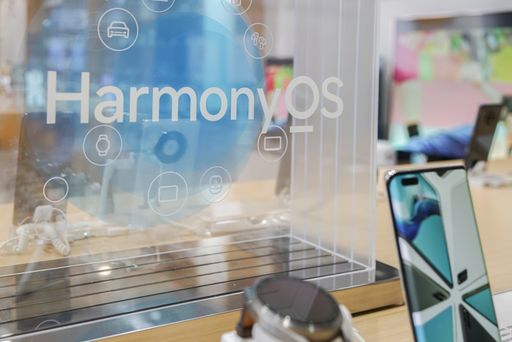 Chongqing, China- September 29, 2021: Chinese telecommunication company Huawei's harmonyOS logo in store, to replace the google android mobile operati