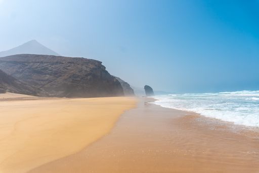 A famous Roque Del Moro in Cofete beach, Jandia natural park, Barlovento, Canary Islands, Spain