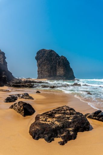 A famous Roque Del Moro in Cofete beach, Jandia natural park, Barlovento, Canary Islands, Spain