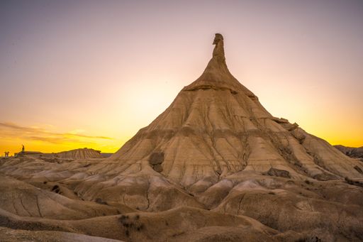 A large cliff in the desert of Navarra, Spain during a sunset