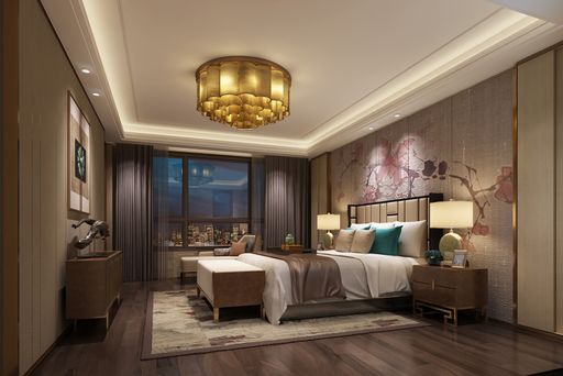A beautiful modern bedroom interior design - 3d rendering
