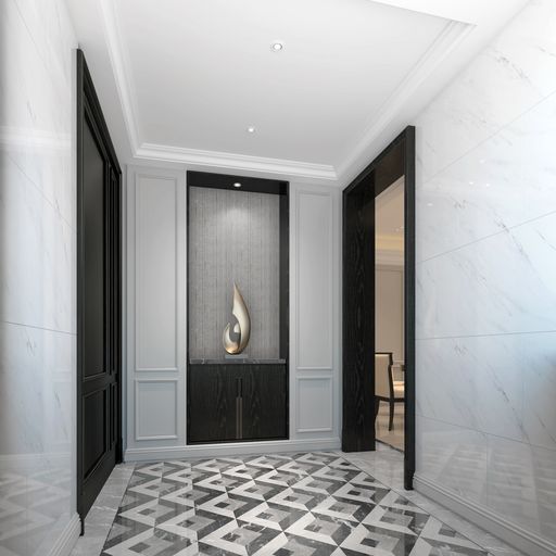 A white elegant corridor leading to the room - 3D rendering