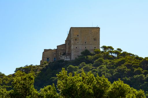 An aged building on a hill in Mallorca, one of Spain's Balearic Islands in the Mediterranean