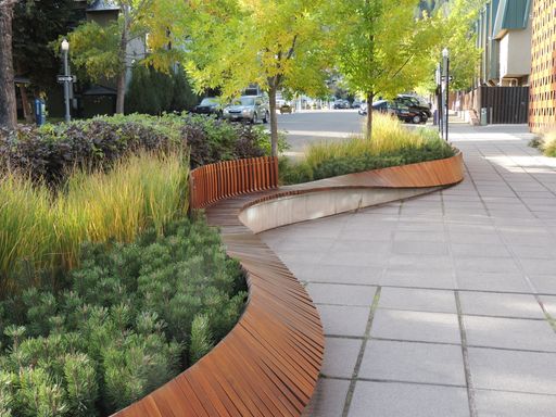 A beautiful view of a park with benches