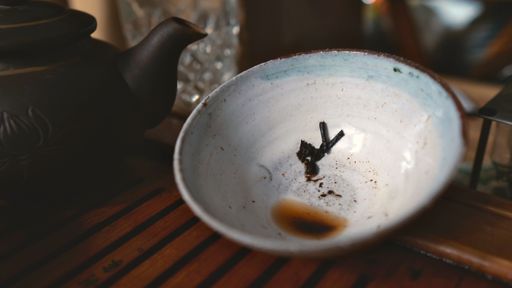Ritual of reading from tea leaves, leaves are in shape of chamois
