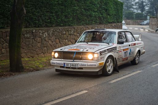 Volvo 242 rally car number 117 driven by Norwegian drivers Christian Sagli and Andreas Hvambsahl in the 73rd Rally Costa Brava